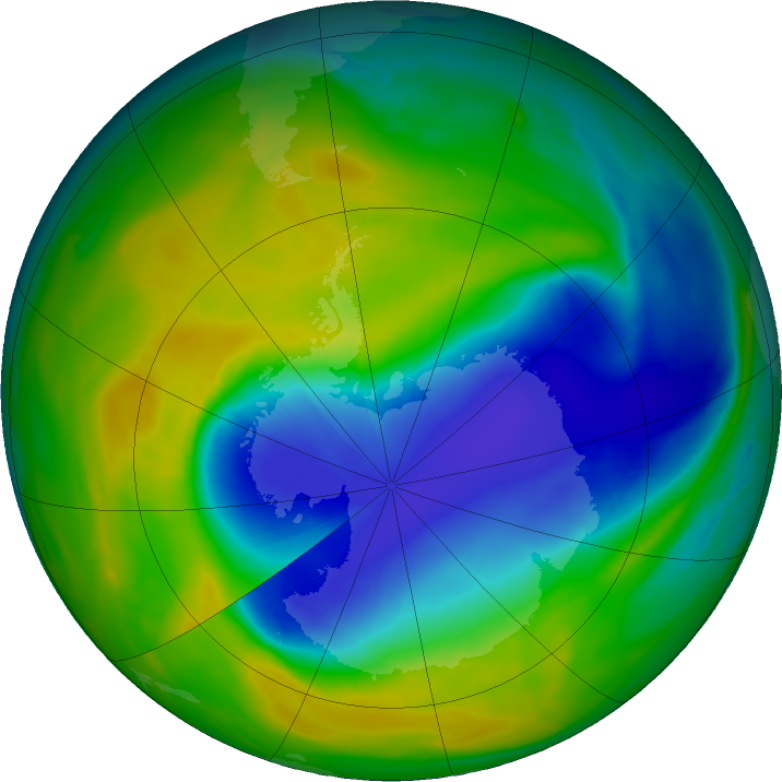 Antarctic ozone map for 04 November 2024